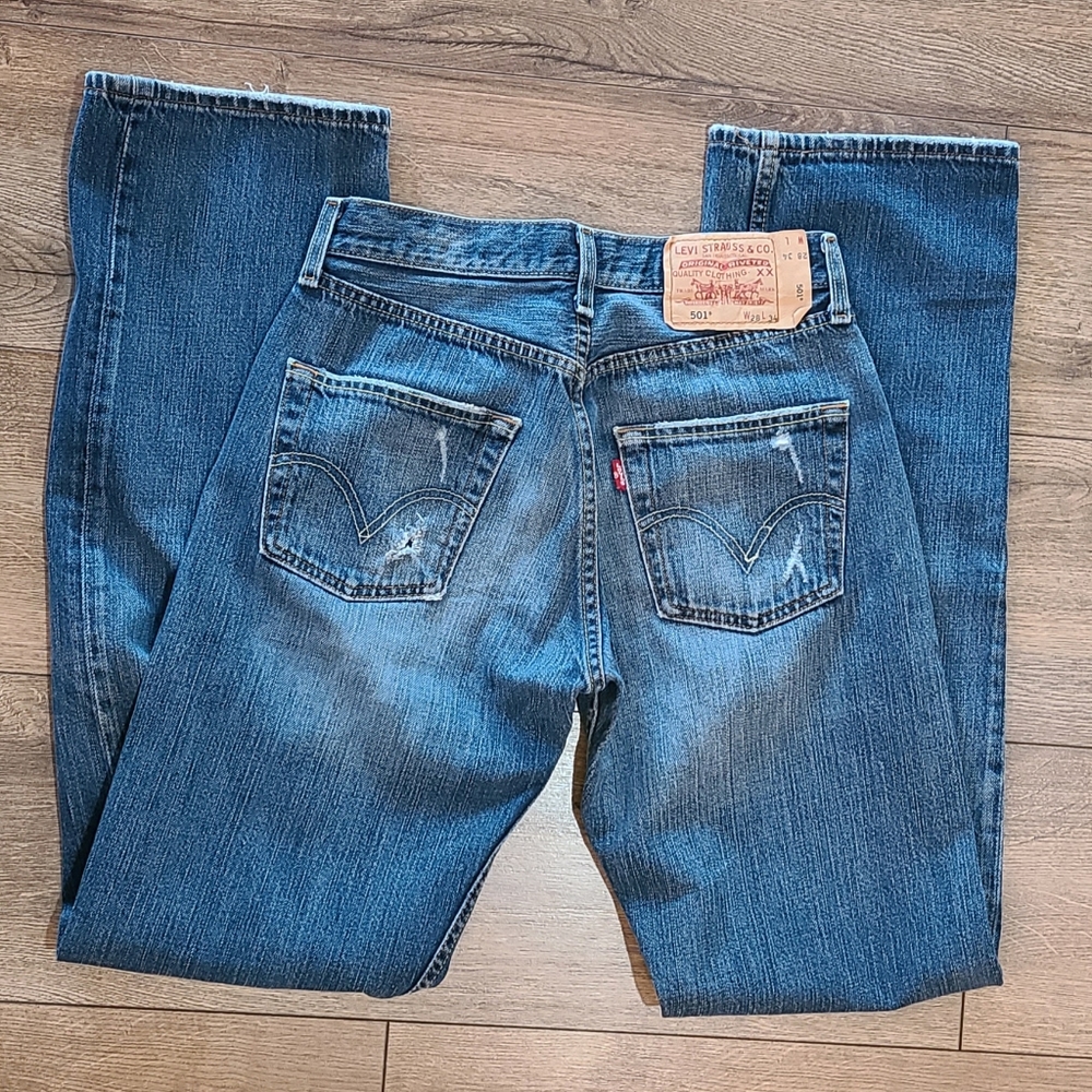 LEVI'S PREMIUM Straight Wide Leg Distressed 5 Pocket Jeans, 28x34